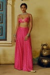 Buy_Drishti & Zahabia_Pink Dupion Silk Lining Crepe Print Bandhej Bustier With Palazzo Pant _at_Aza_Fashions