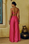 Shop_Drishti & Zahabia_Pink Dupion Silk Lining Crepe Print Bandhej Bustier With Palazzo Pant _at_Aza_Fashions