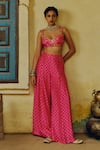 Drishti & Zahabia_Pink Dupion Silk Lining Crepe Print Bandhej Bustier With Palazzo Pant _Online_at_Aza_Fashions