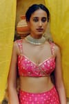 Drishti & Zahabia_Pink Dupion Silk Lining Crepe Print Bandhej Bustier With Palazzo Pant _at_Aza_Fashions