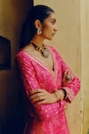 Drishti & Zahabia_Pink Dupion Silk Lining Crepe Bandhej Mosaic Bloom Tunic With Pant _Online_at_Aza_Fashions