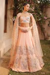 Buy_Shweta Aggarwal_Pink Georgette Embroidery Leaves Sweetheart Neck 3d Lehenga Set _at_Aza_Fashions