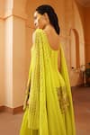 Buy_Shweta Aggarwal_Green Georgette Embroidery Leaves Sweetheart Neck 3d Petal Kurta Sharara Set 