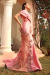 Shop_Shweta Aggarwal_Pink Shimmer Organza Embroidery 3d Flowers High Neck Hand Structured Gown_Online_at_Aza_Fashions