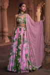 DiyaRajvvir_Green Crepe Printed Floral Sweetheart Blouse Lehenga Set _Online_at_Aza_Fashions