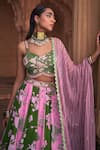 Buy_DiyaRajvvir_Green Crepe Printed Floral Sweetheart Blouse Lehenga Set _Online_at_Aza_Fashions