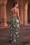 Shop_DiyaRajvvir_Green Crepe Printed Floral Round Pre-draped Skirt Saree With Blouse _at_Aza_Fashions