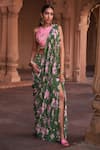 DiyaRajvvir_Green Crepe Printed Floral Round Pre-draped Skirt Saree With Blouse _Online_at_Aza_Fashions