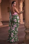 Shop_DiyaRajvvir_Green Tulle Printed Floral Halter Pre-draped Saree With Blouse_at_Aza_Fashions