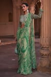 DiyaRajvvir_Green Crepe Printed Floral Round Thikri Pre-draped Sharara Saree With Blouse_Online_at_Aza_Fashions