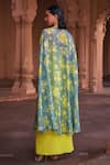 Shop_DiyaRajvvir_Blue Crepe Printed Floral Sweetheart Cape With Dhoti Skirt Set_at_Aza_Fashions