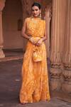 Buy_DiyaRajvvir_Yellow Crepe Printed Floral High Thikri Pre-draped Sharara Saree With Blouse_at_Aza_Fashions