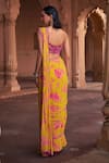 Shop_DiyaRajvvir_Yellow Cotton Silk Printed Floral Sweetheart Pre-draped Skirt Saree With Blouse_at_Aza_Fashions
