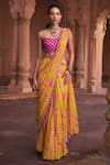 DiyaRajvvir_Yellow Cotton Silk Printed Floral Sweetheart Pre-draped Skirt Saree With Blouse_Online_at_Aza_Fashions