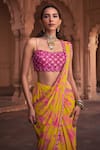 Buy_DiyaRajvvir_Yellow Cotton Silk Printed Floral Sweetheart Pre-draped Skirt Saree With Blouse_Online_at_Aza_Fashions