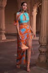 Buy_DiyaRajvvir_Blue Crepe Printed Floral Round Blouse And Skirt Set_at_Aza_Fashions