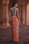 Shop_DiyaRajvvir_Blue Crepe Printed Floral Round Blouse And Skirt Set_at_Aza_Fashions