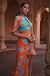 Buy_DiyaRajvvir_Blue Crepe Printed Floral Round Blouse And Skirt Set_Online_at_Aza_Fashions