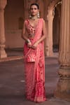 Buy_DiyaRajvvir_Maroon Crepe Printed Floral V Neck Thikri Pre-draped Gharara Saree With Blouse_at_Aza_Fashions