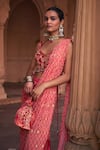 Buy_DiyaRajvvir_Maroon Crepe Printed Floral V Neck Thikri Pre-draped Gharara Saree With Blouse_Online_at_Aza_Fashions
