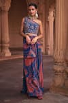 Buy_DiyaRajvvir_Blue Georgette Printed Thikri One-shoulder Crop Top Skirt Set_at_Aza_Fashions