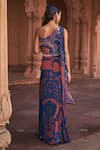 Shop_DiyaRajvvir_Blue Georgette Printed Thikri One-shoulder Crop Top Skirt Set_at_Aza_Fashions