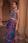 Buy_DiyaRajvvir_Blue Georgette Printed Thikri One-shoulder Crop Top Skirt Set_Online_at_Aza_Fashions