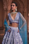 Buy_DiyaRajvvir_Blue Cotton Silk Embroidery Mirror V Neck Bluebell Lehenga Set _Online_at_Aza_Fashions