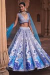 Shop_DiyaRajvvir_Blue Cotton Silk Embroidery Mirror V Neck Bluebell Lehenga Set _Online_at_Aza_Fashions