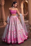 Buy_DiyaRajvvir_Pink Cotton Silk Embroidery Mirror Square Neck Petunia Sequin Lehenga Set_at_Aza_Fashions