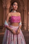 Buy_DiyaRajvvir_Pink Cotton Silk Embroidery Mirror Square Neck Petunia Sequin Lehenga Set_Online_at_Aza_Fashions