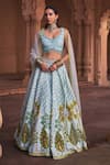 Buy_DiyaRajvvir_Blue Tulle Embroidery Mirror Sweetheart Neck Gulbahar Lehenga Set _at_Aza_Fashions