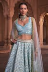 Buy_DiyaRajvvir_Blue Tulle Embroidery Mirror Sweetheart Neck Gulbahar Lehenga Set _Online_at_Aza_Fashions