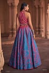 Shop_DiyaRajvvir_Blue Tulle Embroidery Cutdana Halter Neck Orchid Fleur Sequin Lehenga Set_at_Aza_Fashions