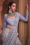 DiyaRajvvir_Blue Crepe Print Phool Gul Square Neck Embellished Gharara Pant Saree Set_Online_at_Aza_Fashions