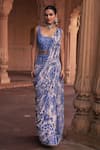Buy_DiyaRajvvir_Blue Crepe Print Gullista Scoop Neck Embellished Sharara Saree Set_at_Aza_Fashions
