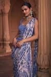 DiyaRajvvir_Blue Crepe Print Gullista Scoop Neck Embellished Sharara Saree Set_Online_at_Aza_Fashions