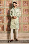 Buy_DiyaRajvvir_Green Dola Silk Printed Thikri Embroidered Kurta And Pant Set_at_Aza_Fashions