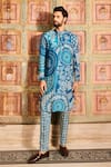 Buy_DiyaRajvvir_Blue Dola Silk Printed Thikri Kurta And Pant Set_at_Aza_Fashions