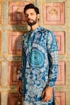 Shop_DiyaRajvvir_Blue Dola Silk Printed Thikri Kurta And Pant Set_at_Aza_Fashions