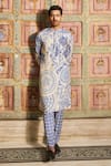 Buy_DiyaRajvvir_Blue Dola Silk Printed Thikri Straight Kurta And Pant Set_at_Aza_Fashions