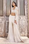 Buy_Ridhima Bhasin_Ivory Organza Embellished Beads Nour Jacket And Flared Pant Set  _at_Aza_Fashions