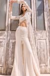 Ridhima Bhasin_Ivory Organza Embellished Beads Nour Jacket And Flared Pant Set  _Online_at_Aza_Fashions