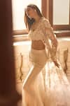 Buy_Ridhima Bhasin_Ivory Organza Embellished Beads Nour Jacket And Flared Pant Set  _Online_at_Aza_Fashions