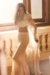 Shop_Ridhima Bhasin_Ivory Organza Embellished Beads Nour Jacket And Flared Pant Set  _Online_at_Aza_Fashions