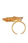 Itrana_Gold Plated Beads Half Crescent Carved Cutwork Ring _Online_at_Aza_Fashions