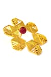 ITRANA_Gold Plated Bead Hexagon Carved Cutwork Ring _at_Aza_Fashions