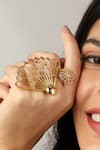 Buy_ITRANA_Gold Plated Bead Cutwork Fan Double Motif Ring _at_Aza_Fashions