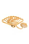 Buy_ITRANA_Gold Plated Bead Cutwork Fan Double Motif Ring _Online_at_Aza_Fashions