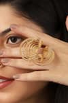 Buy_ITRANA_Gold Plated Bead Geometric Cutwork Carved Ring _at_Aza_Fashions